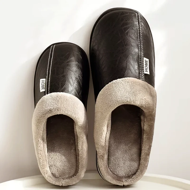Men’s Faux Leather Slip-On Home Slippers with Plush Lining - Image 5