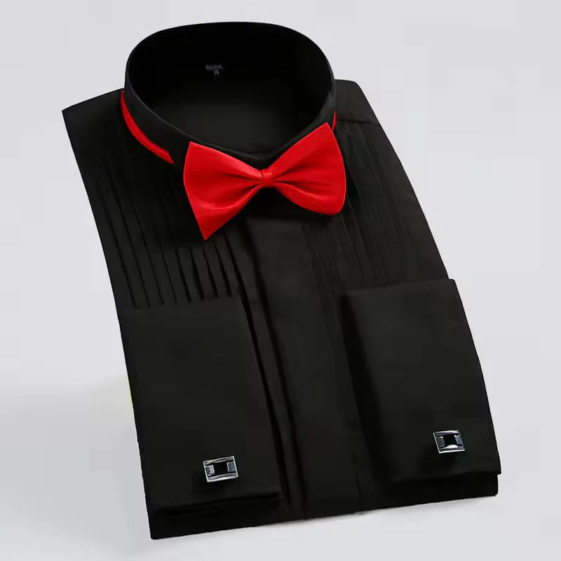 Men’s Formal Tuxedo Shirt with Bow Tie and Cufflinks - Image 2