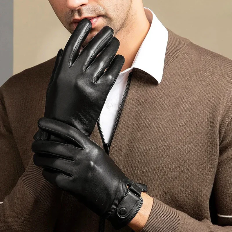 Men’s Genuine Leather Gloves with Fleece Interior - Image 3