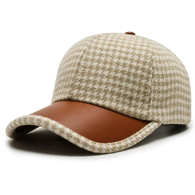 Men’s Houndstooth Cap with Faux Leather Detailing - Image 3