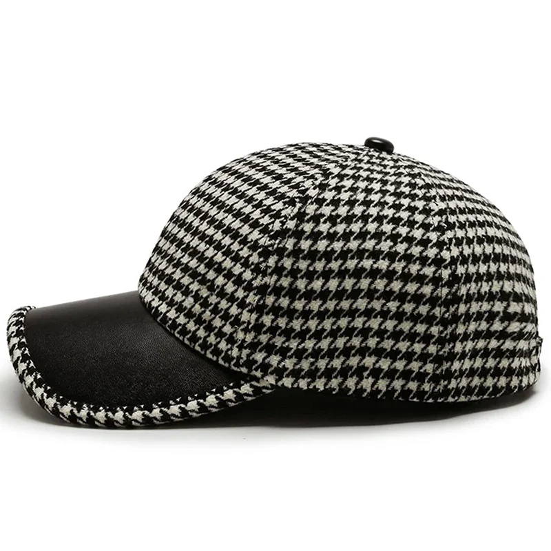 Men’s Houndstooth Cap with Faux Leather Detailing - Image 5