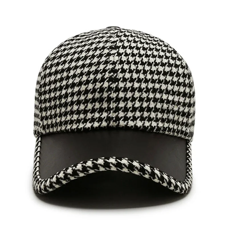 Men’s Houndstooth Cap with Faux Leather Detailing - Image 6