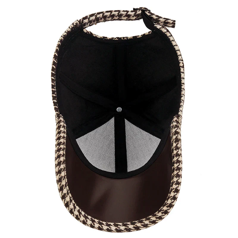 Men’s Houndstooth Cap with Faux Leather Detailing - Image 7