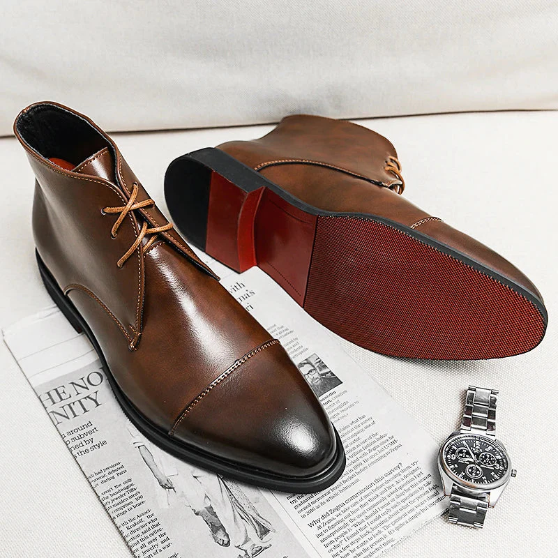Men’s Leather Ankle Dress Boots with Gloss Finish - Image 2