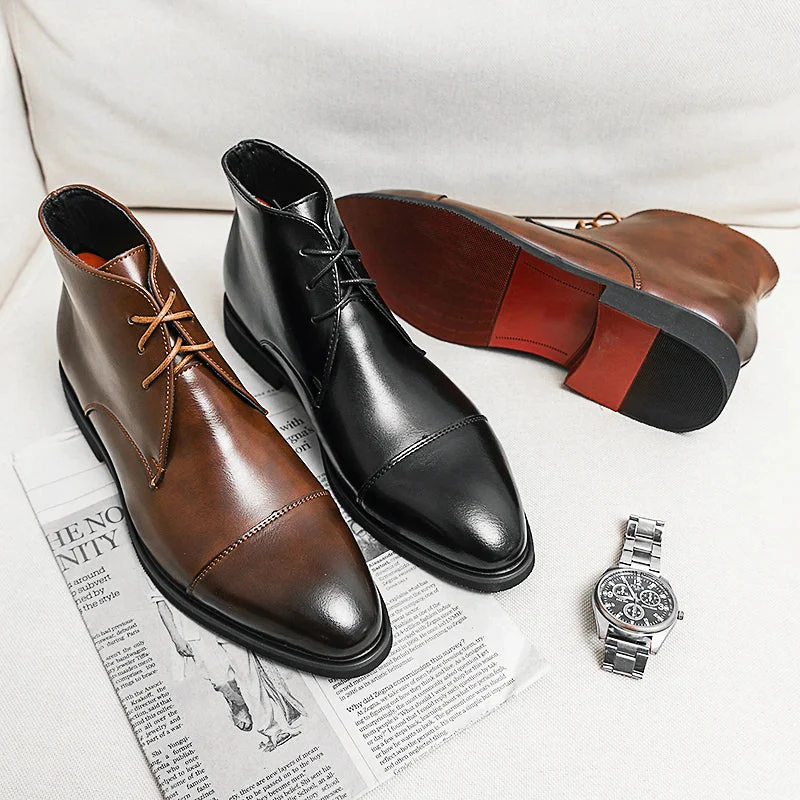 Men’s Leather Ankle Dress Boots with Gloss Finish - Image 3
