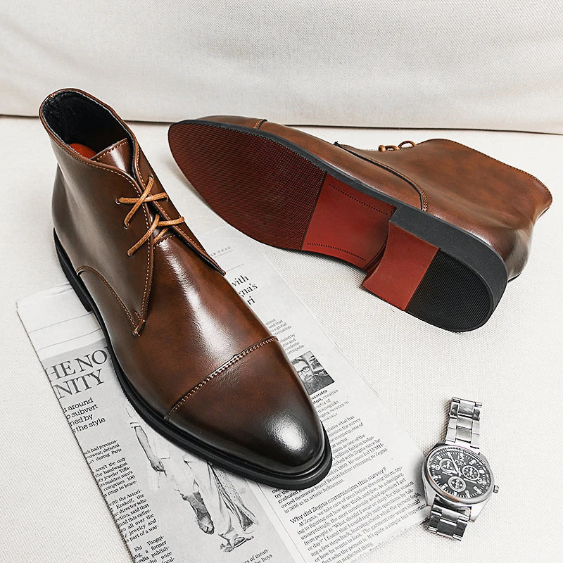 Men’s Leather Ankle Dress Boots with Gloss Finish - Image 4