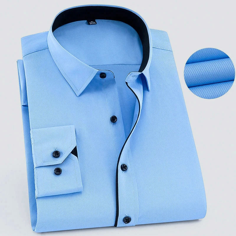 Men’s Long-Sleeve Button-Up Shirt with Textured Weave - Image 2