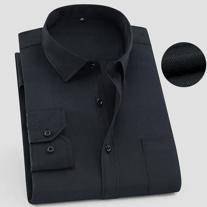 Men’s Long-Sleeve Button-Up Shirt with Textured Weave - Image 3