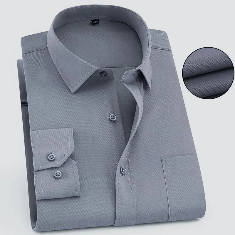 Men’s Long-Sleeve Button-Up Shirt with Textured Weave - Image 4