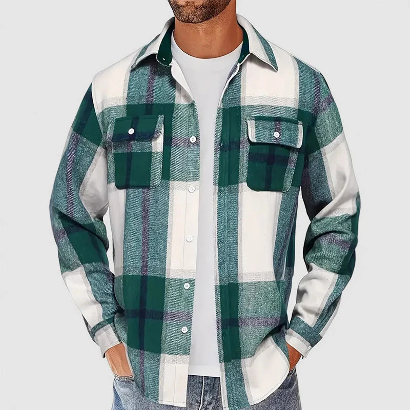 Men’s Plaid Button-Up Shirt with Chest Pockets - Image 2