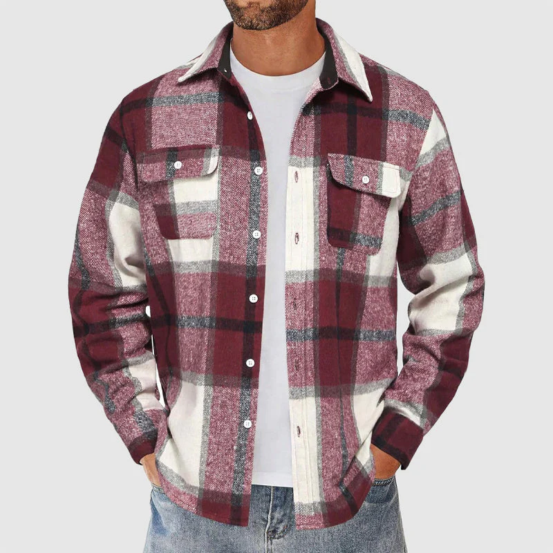 Men’s Plaid Button-Up Shirt with Chest Pockets - Image 3