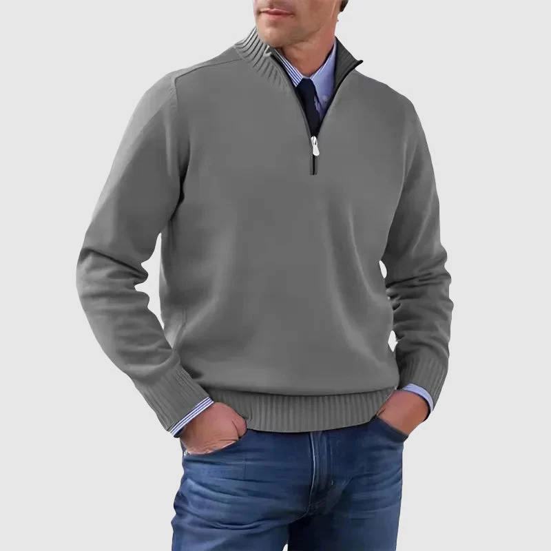 Men’s Quarter-Zip Sweater with Ribbed Collar - Image 2