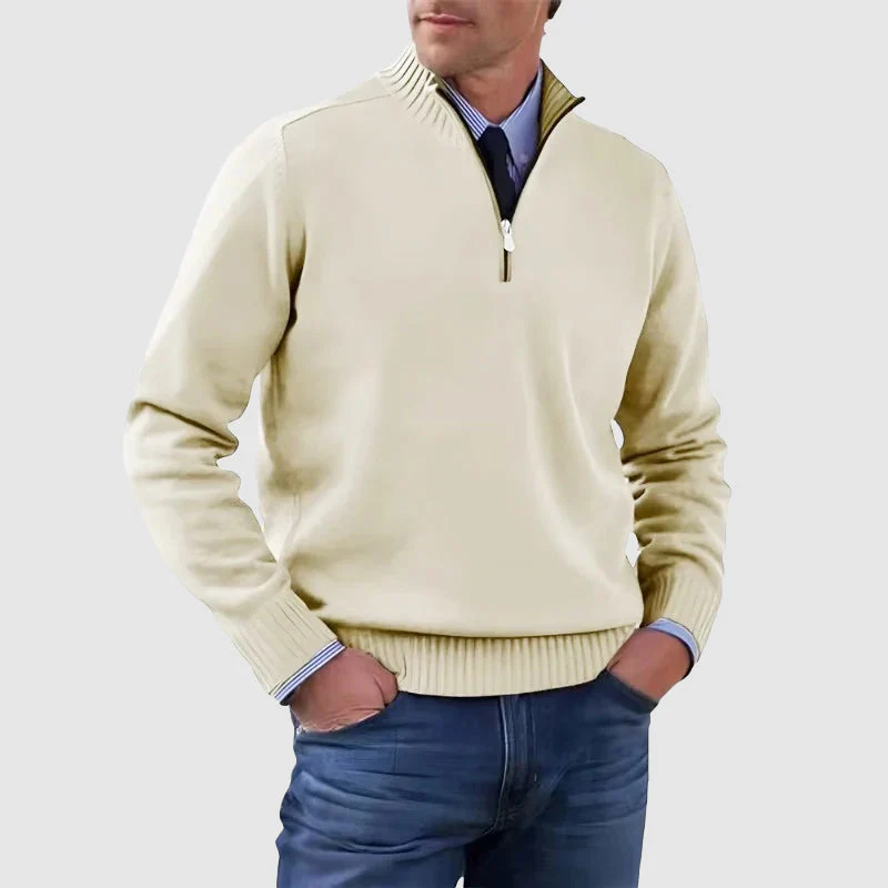 Men’s Quarter-Zip Sweater with Ribbed Collar - Image 3