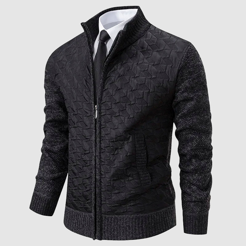 Men’s Quilted Knit Jacket with Stand Collar - Image 3