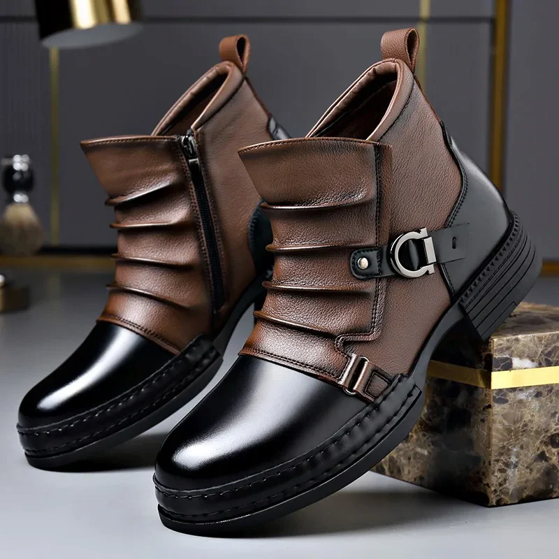 Men’s Two-Tone Genuine Leather Boots with Lace-Up Front - Image 2