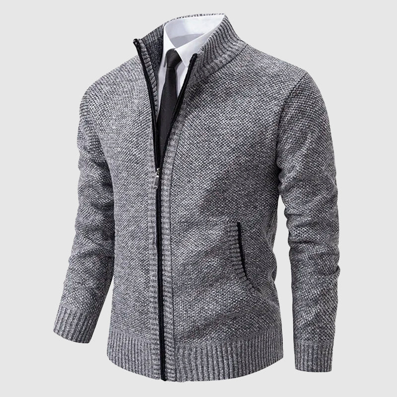 Men’s Zip-Up Knit Cardigan with Stand Collar and Pockets - Image 2