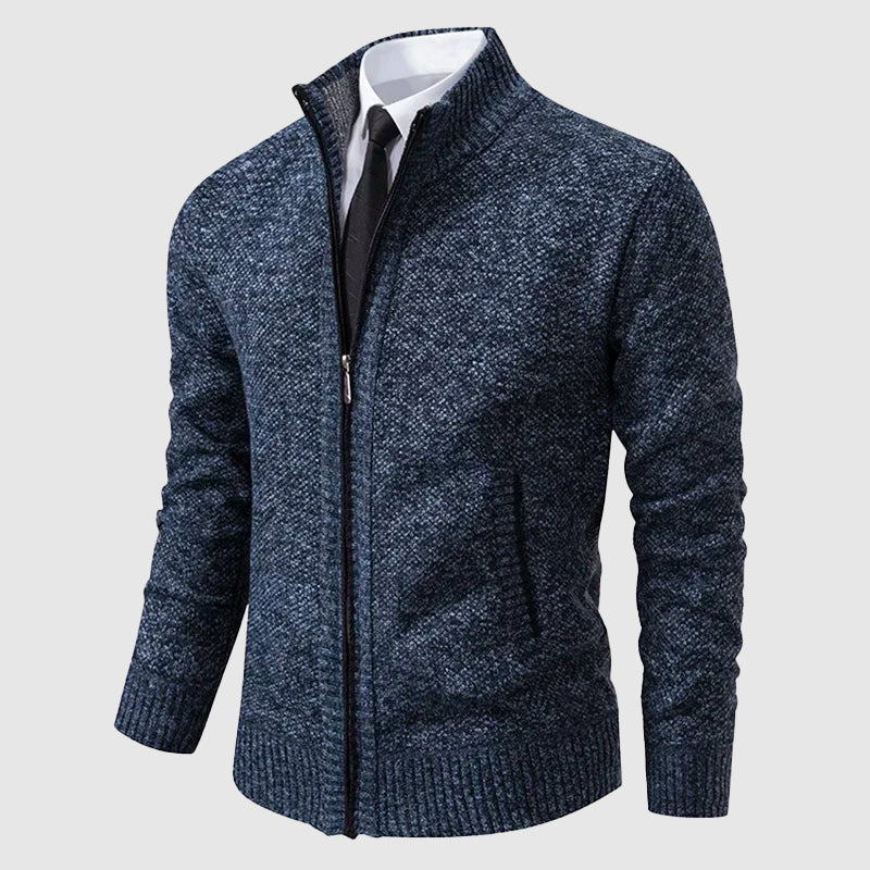 Men’s Zip-Up Knit Cardigan with Stand Collar and Pockets - Image 3