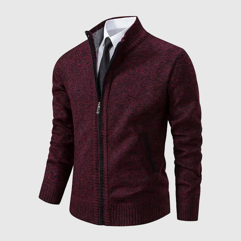 Men’s Zip-Up Knit Cardigan with Stand Collar and Pockets - Image 4