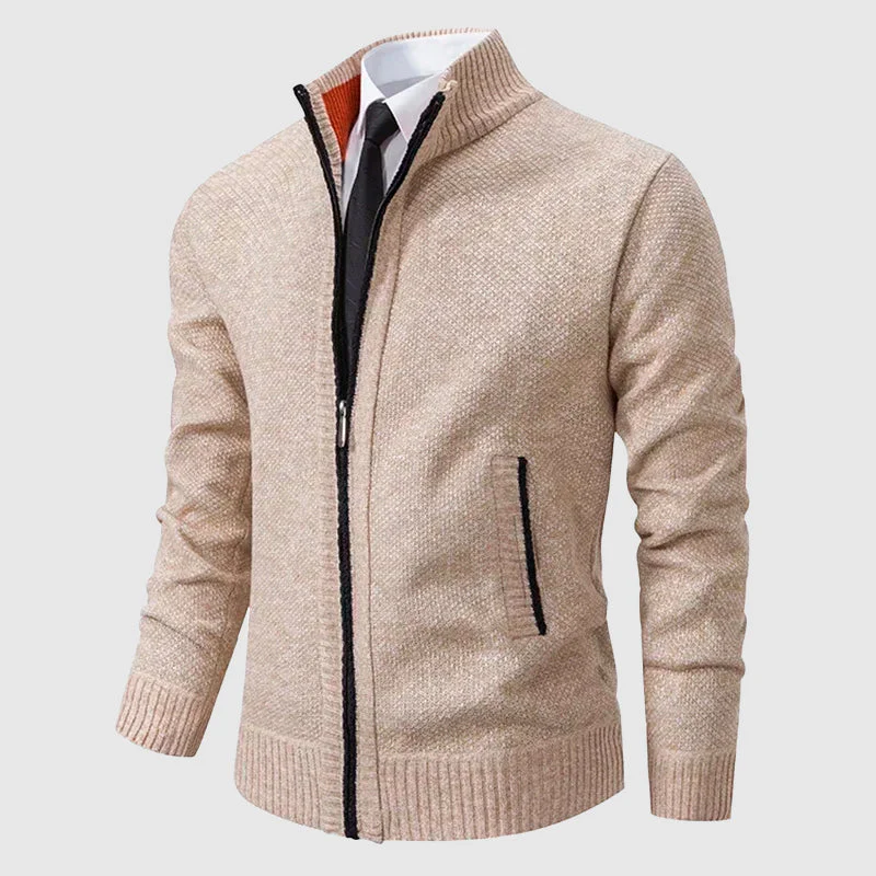 Men’s Zip-Up Knit Cardigan with Stand Collar and Pockets - Image 5