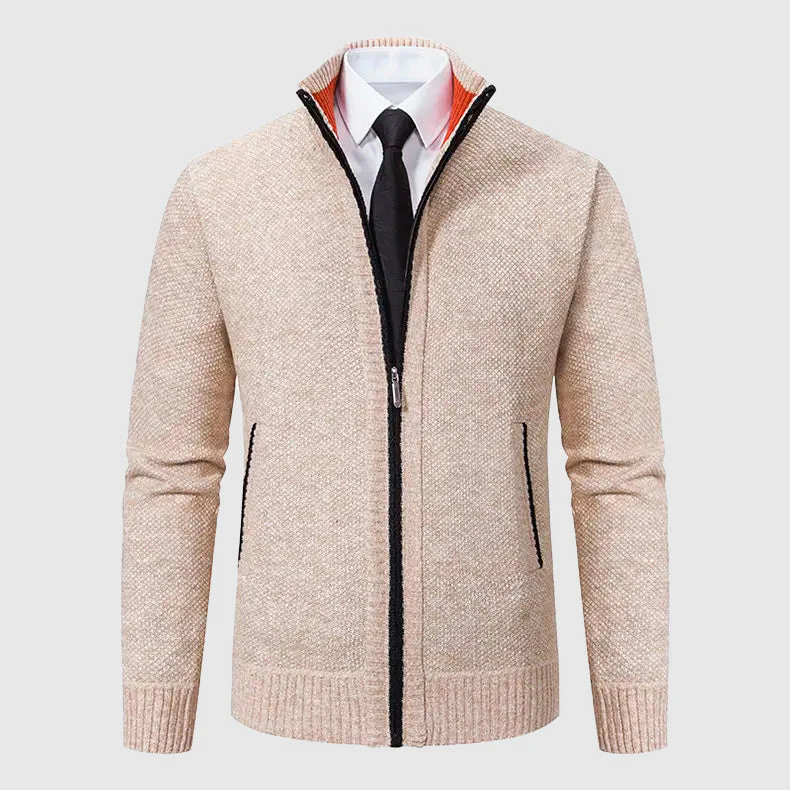 Men’s Zip-Up Knit Cardigan with Stand Collar and Pockets - Image 6