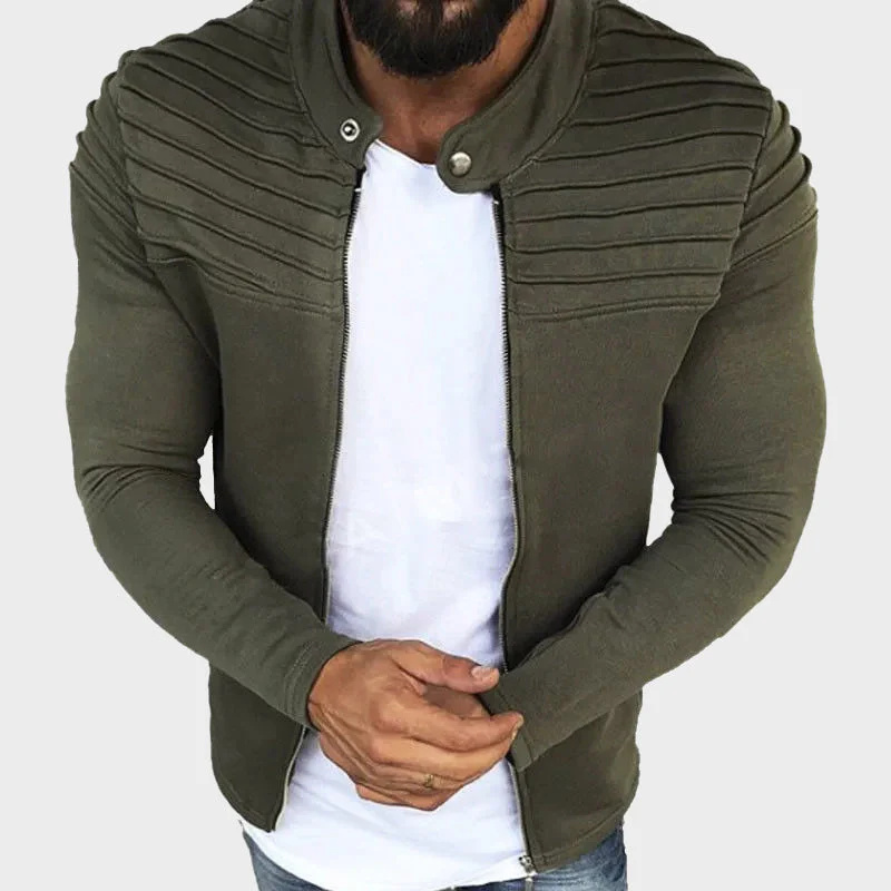 Men’s Zip-Up Sweatshirt with Ribbed Shoulders - Image 2