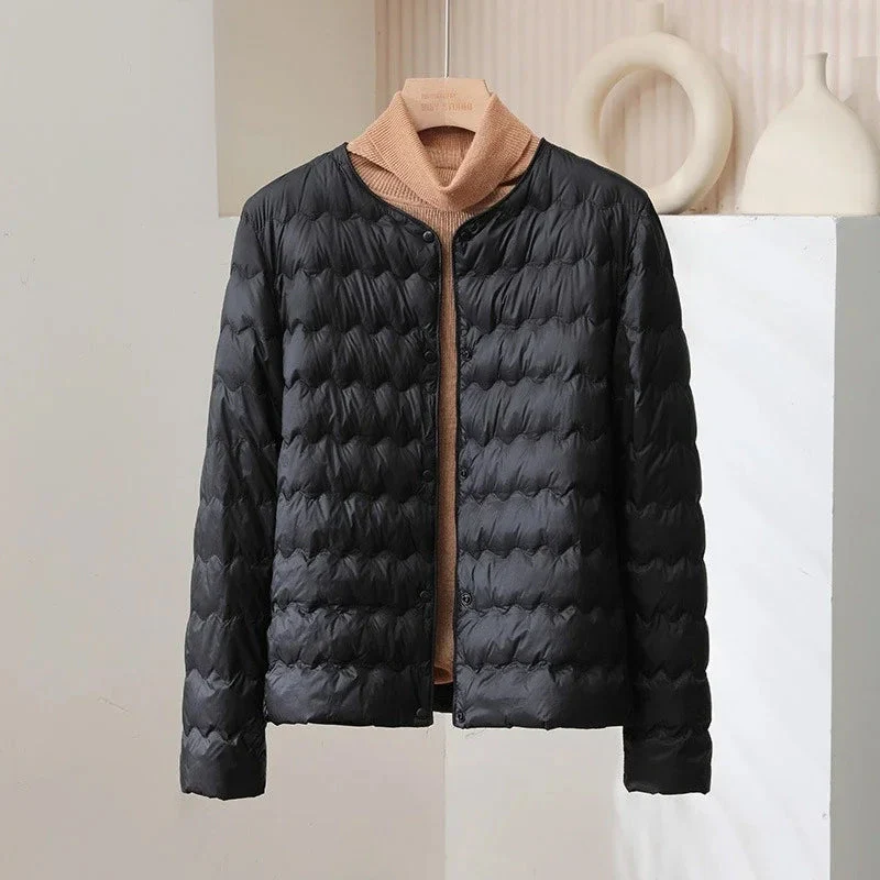 Minimalist Collarless Quilted Down Jacket - Image 2