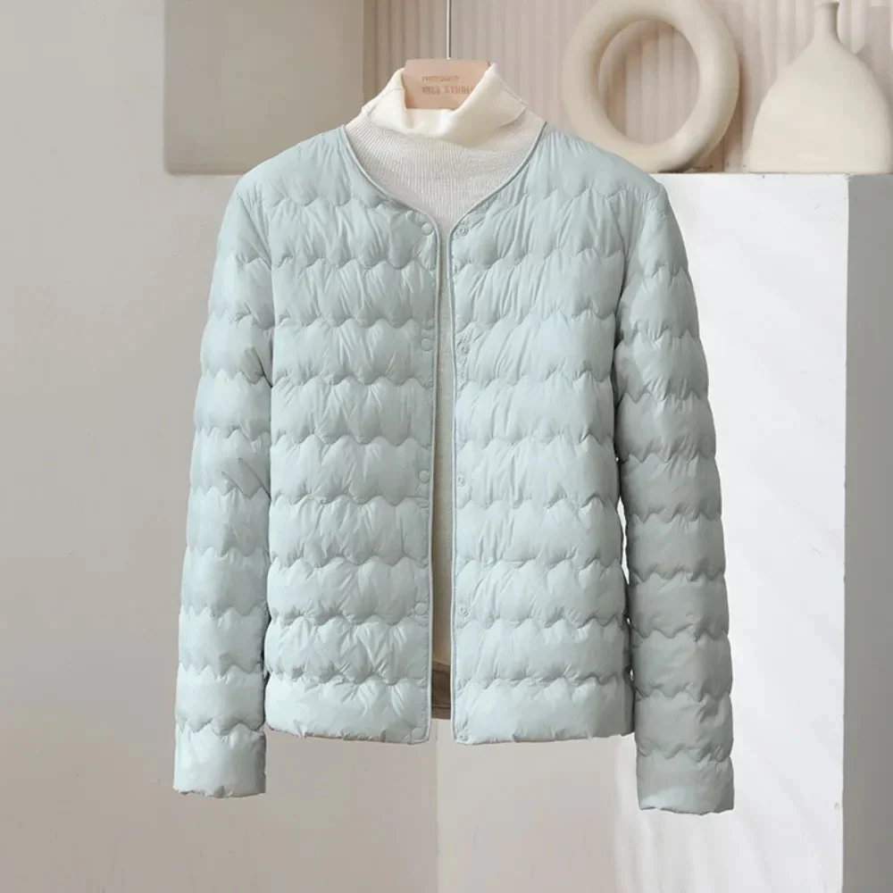 Minimalist Collarless Quilted Down Jacket - Image 3