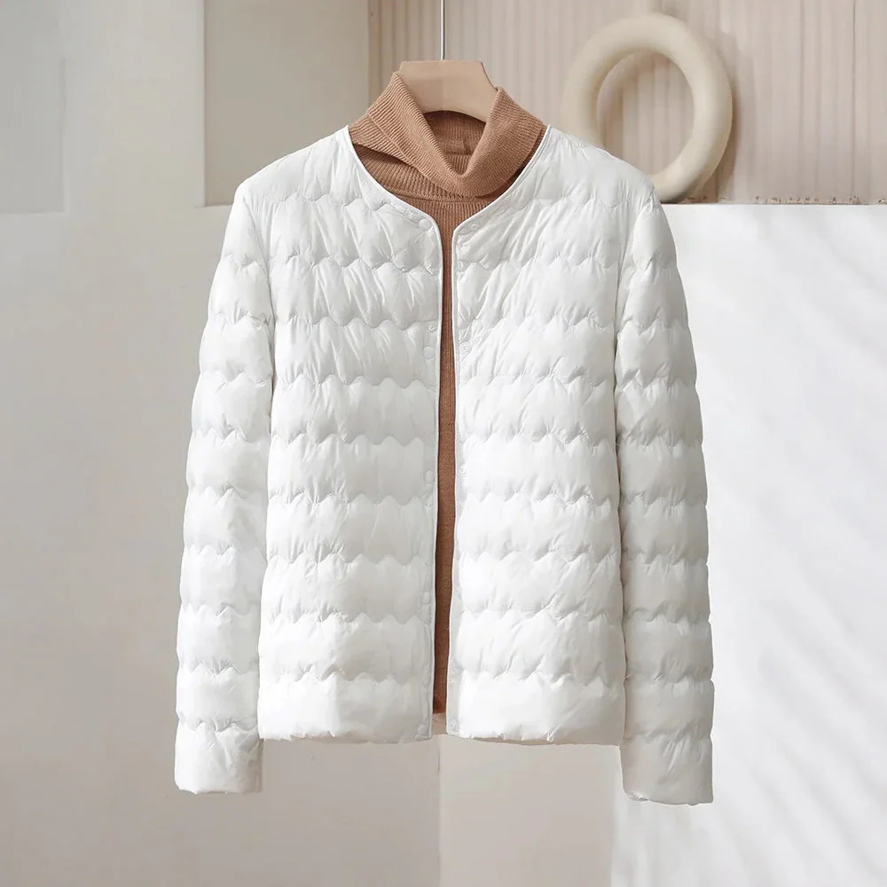 Minimalist Collarless Quilted Down Jacket - Image 4