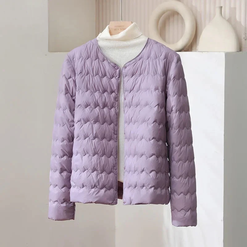 Minimalist Collarless Quilted Down Jacket - Image 5