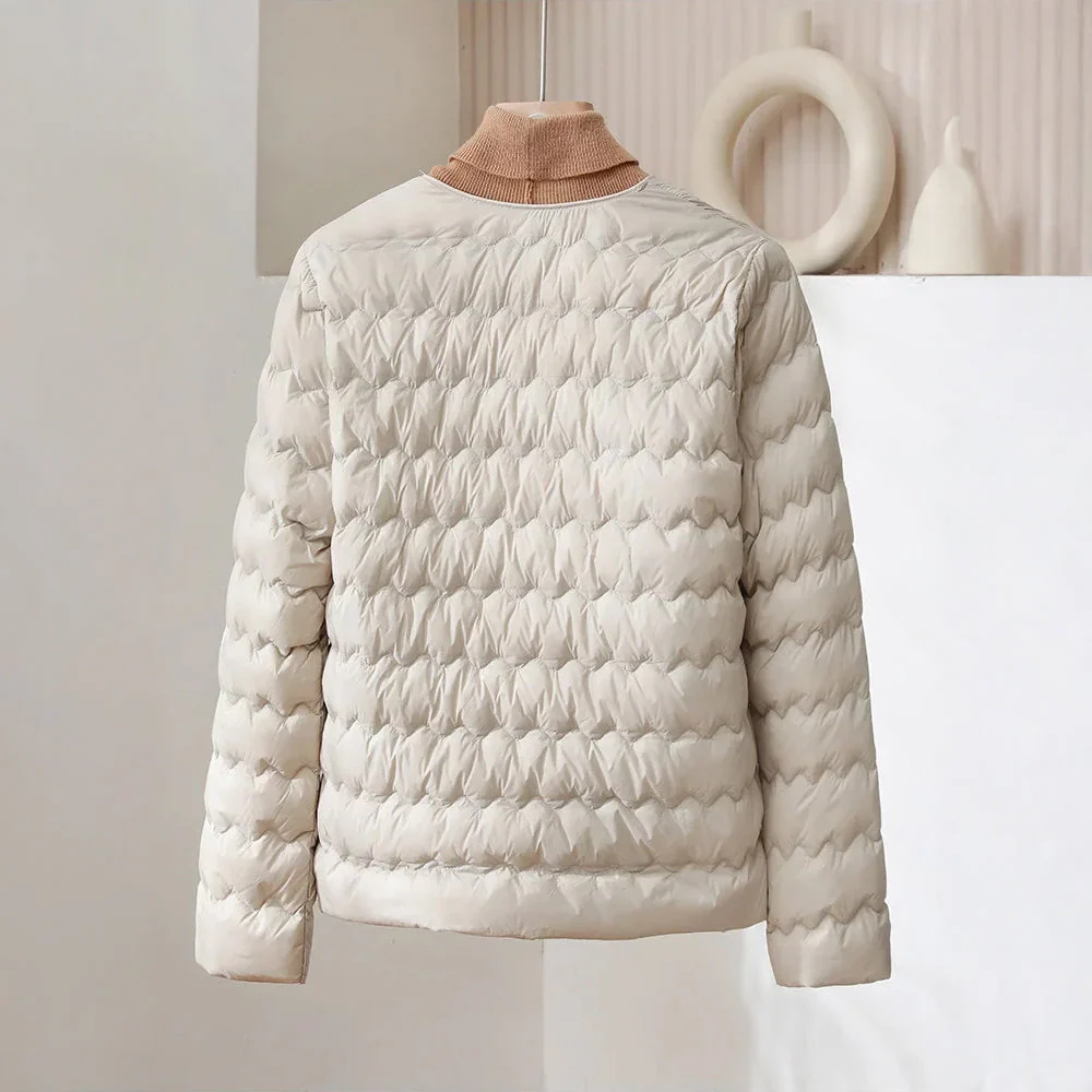 Minimalist Collarless Quilted Down Jacket - Image 6