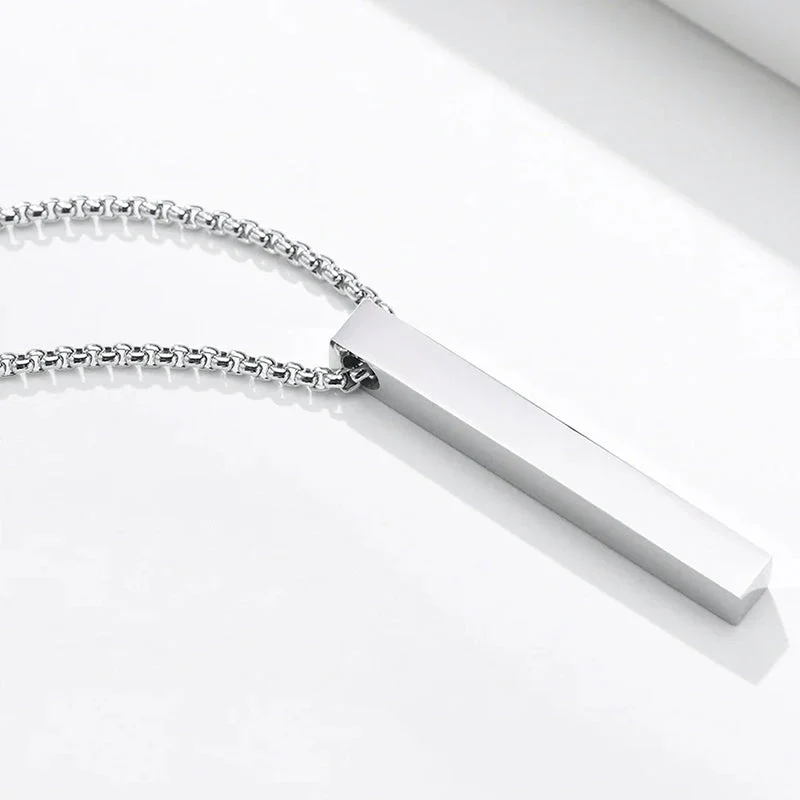 Minimalist Double Chain Necklace with Bar Pendant - Image 4