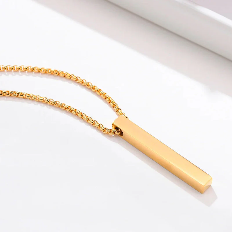 Minimalist Double Chain Necklace with Bar Pendant - Image 5