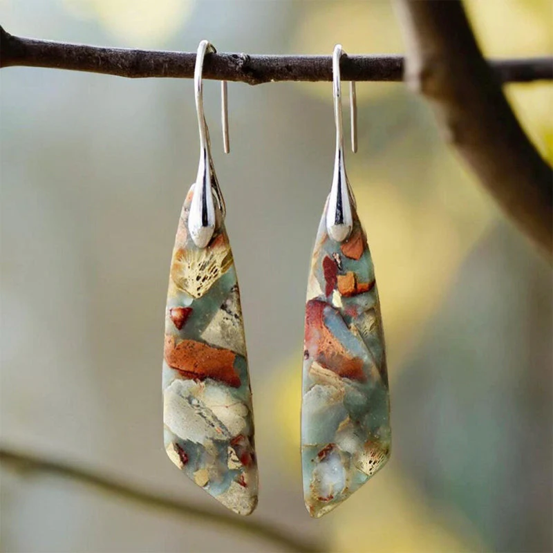 Natural Stone Drop Earrings with Silver Hooks - Image 2