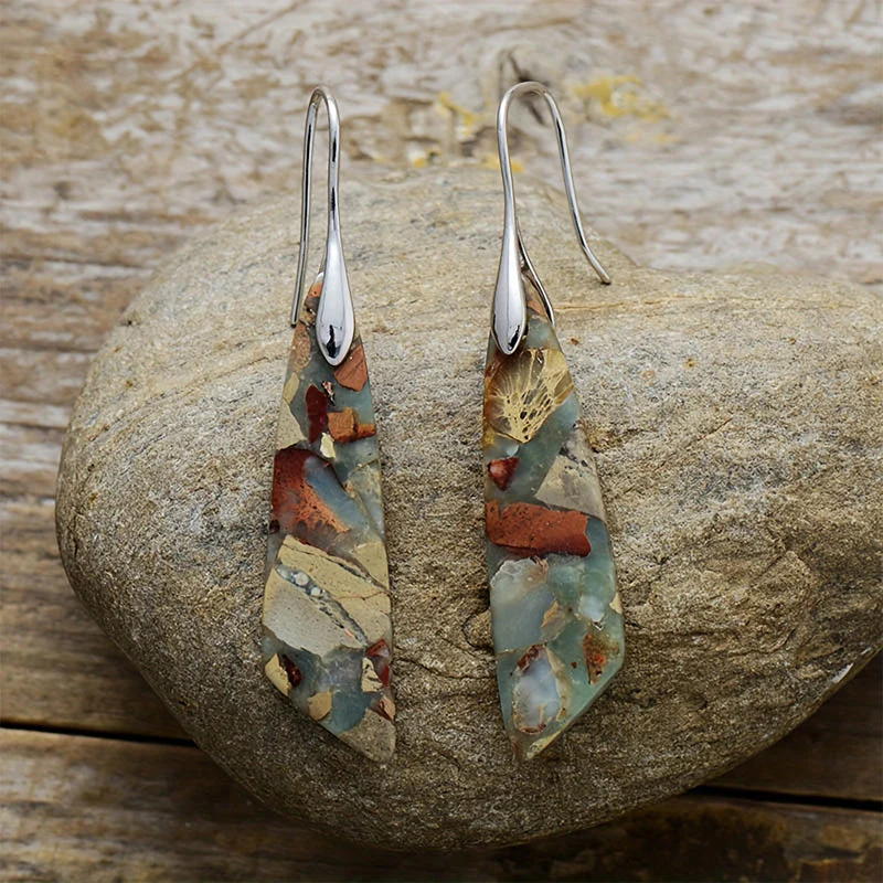 Natural Stone Drop Earrings with Silver Hooks - Image 3