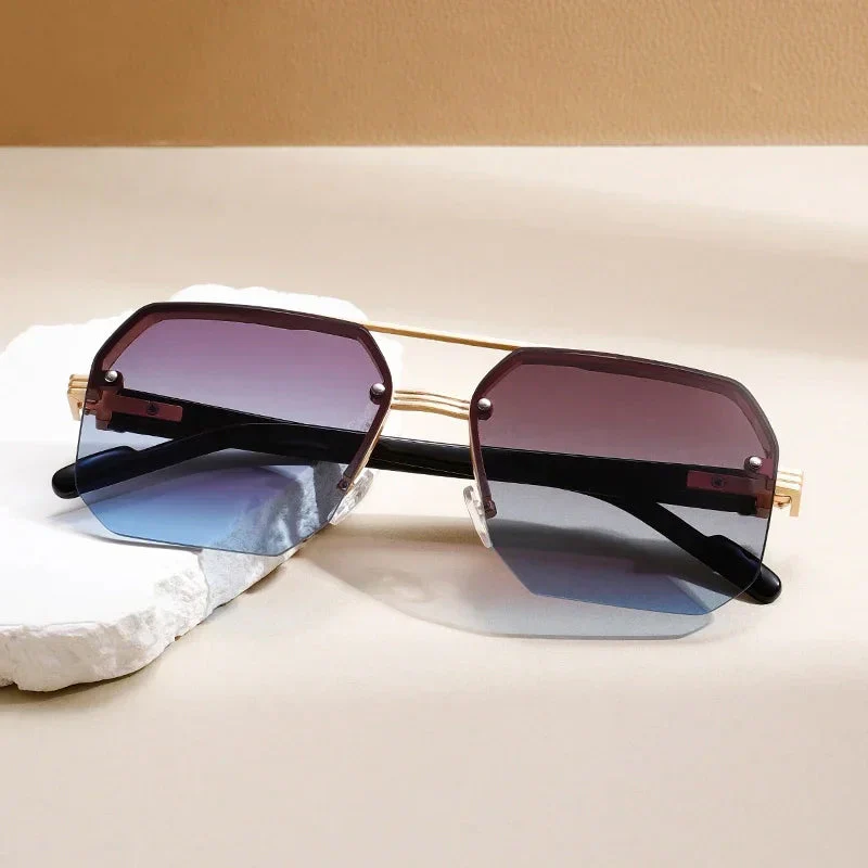 Oversized Rimless Sunglasses with Gradient Lenses - Image 4