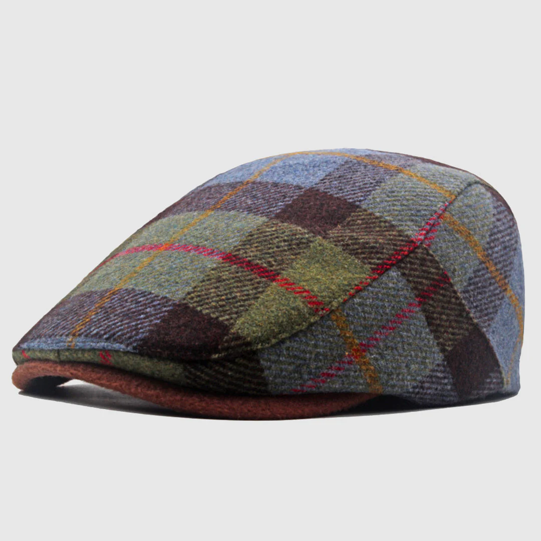 Plaid Flat Cap with Short Brim - Image 3