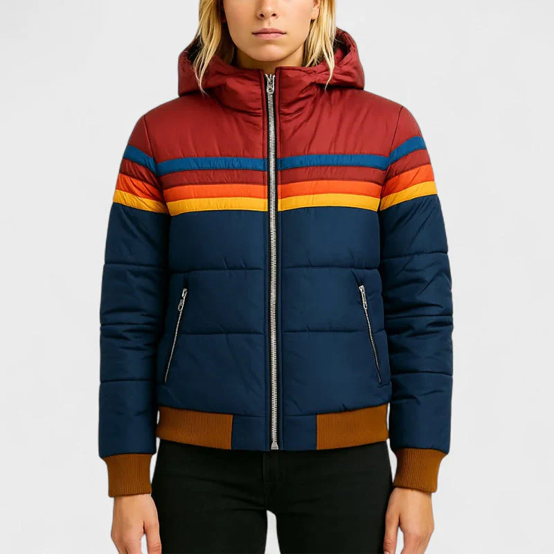 Retro Colorblock Hooded Puffer Jacket - Image 3