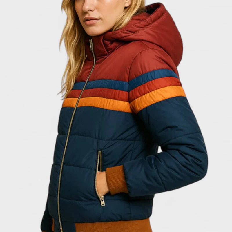 Retro Colorblock Hooded Puffer Jacket - Image 4