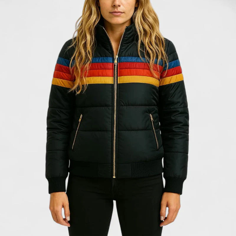 Retro Colorblock Hooded Puffer Jacket - Image 5