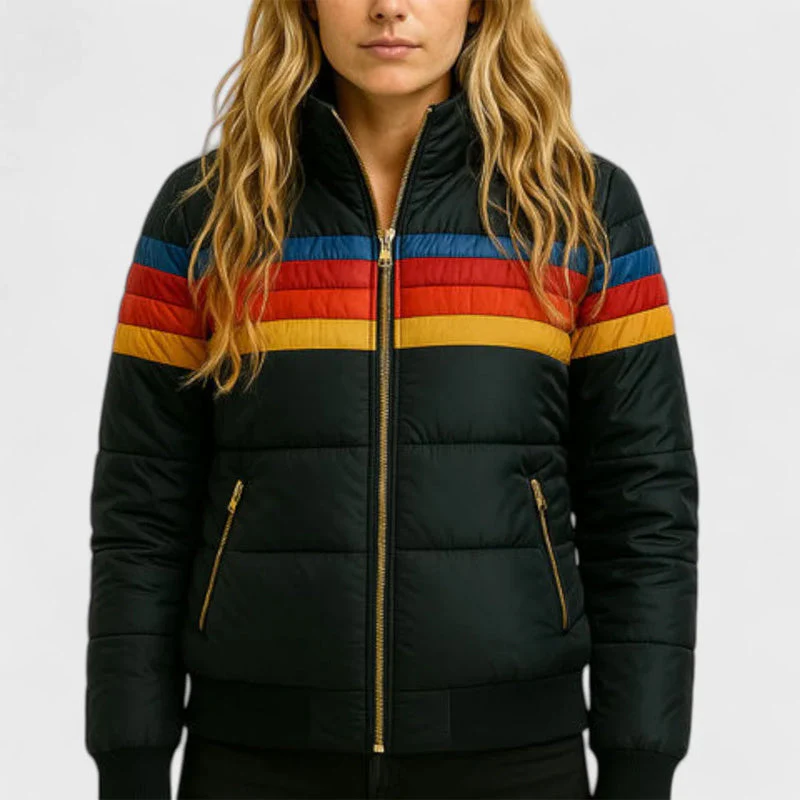 Retro Colorblock Hooded Puffer Jacket - Image 6