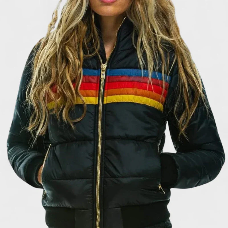 Retro Colorblock Hooded Puffer Jacket - Image 7