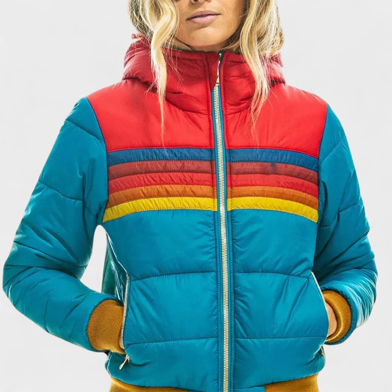 Retro Colorblock Hooded Puffer Jacket - Image 9
