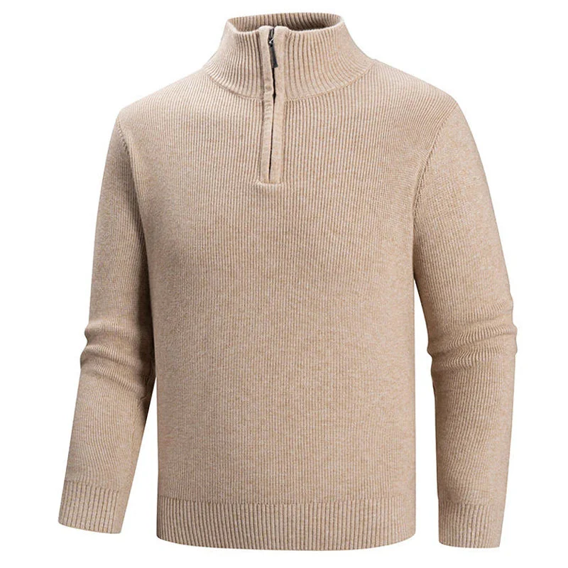Ribbed Knit Zip-Up Collar Sweater for Men - Image 6