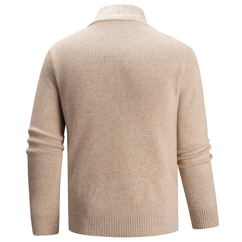 Ribbed Knit Zip-Up Collar Sweater for Men - Image 7