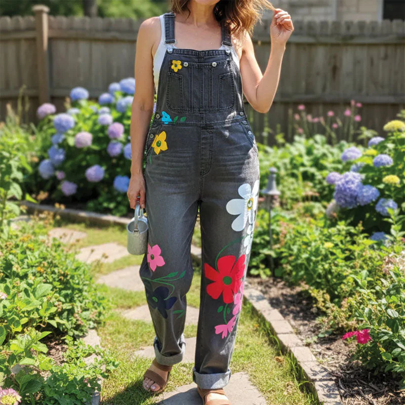 Sofia Amoretti Denim Overalls with Flower Print - Image 3