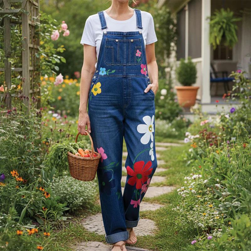 Sofia Amoretti Denim Overalls with Flower Print - Image 4