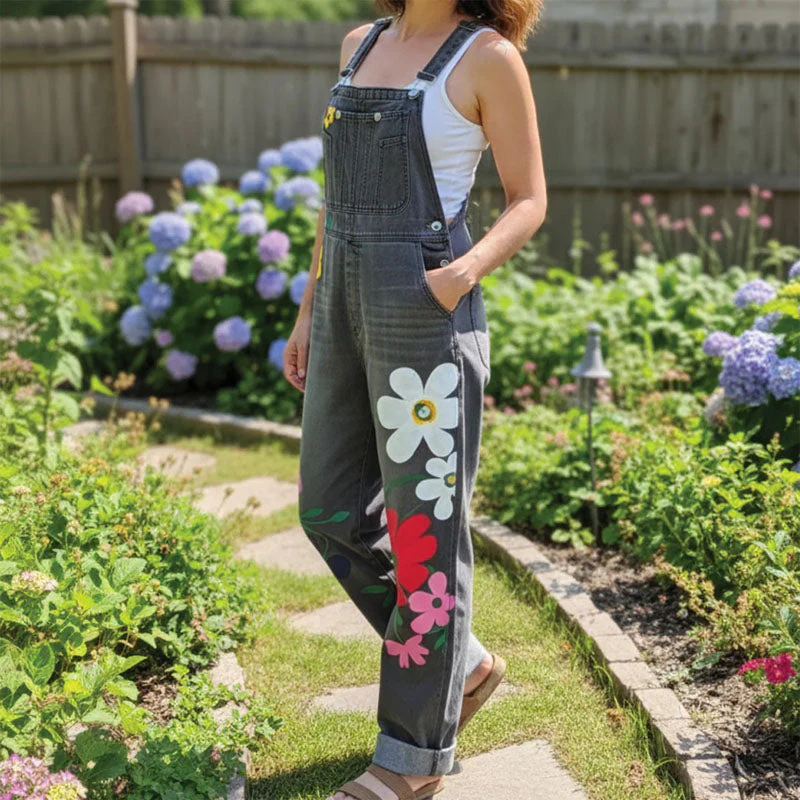 Sofia Amoretti Denim Overalls with Flower Print - Image 5