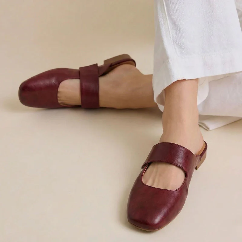 Sofia Amoretti Leather Mule Flats with Wide Strap - Image 6