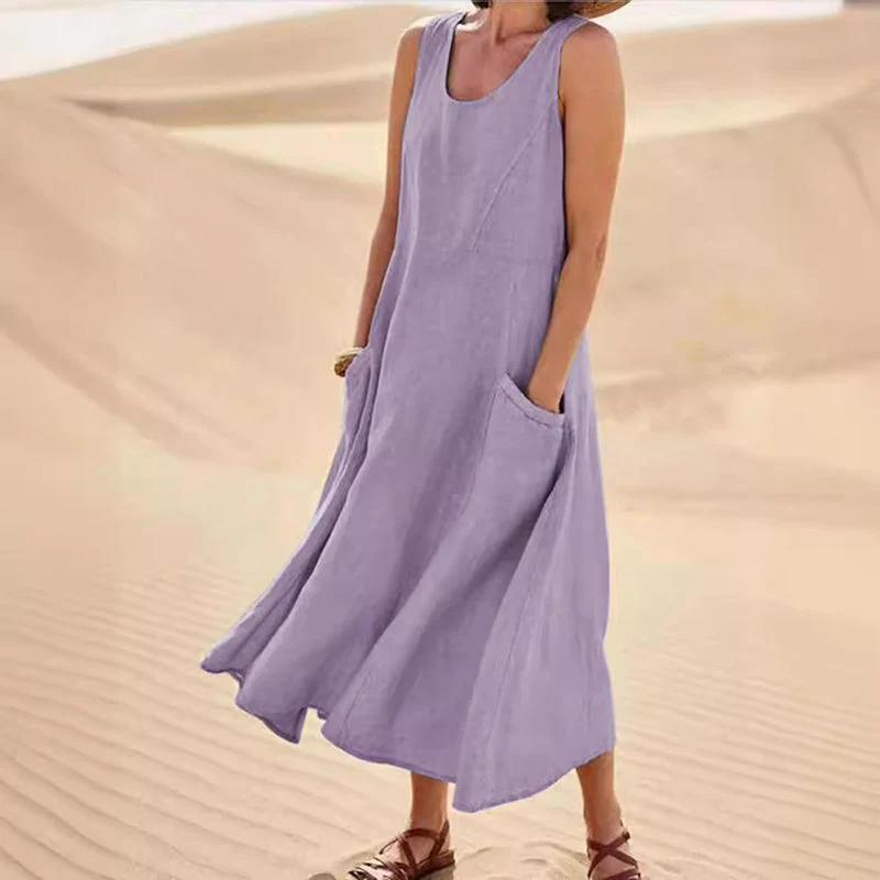 Sofia Amoretti Linen Maxi Dress with Pockets - Image 4
