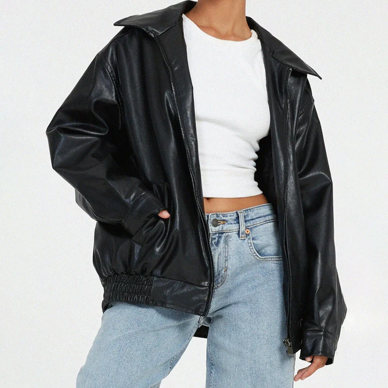 Sofia Amoretti Oversized Faux Leather Bomber Jacket - Image 4